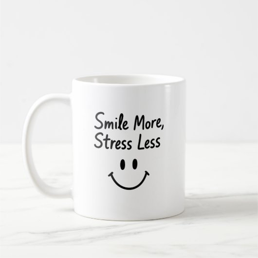 Smile More, Stress Less Doodle Design コーヒーマグカップ (左)