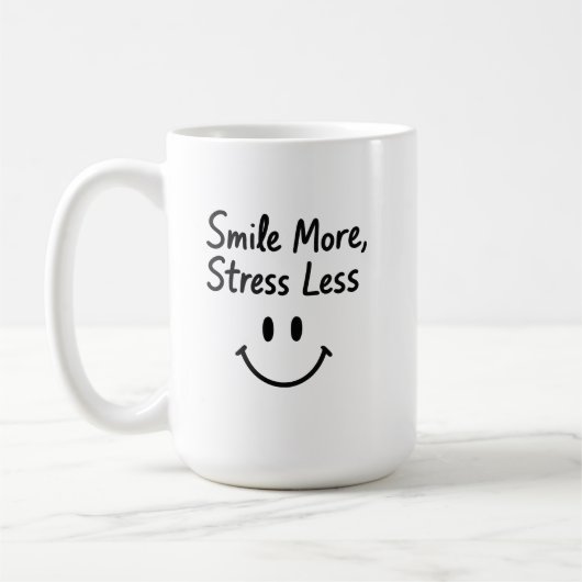 Smile More, Stress Less Doodle Design コーヒーマグカップ (左)