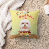 Smile Pup: Happy Birthday Bichon & Cake Art クッション (ブランケット)