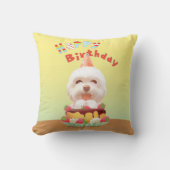 Smile Pup: Happy Birthday Bichon & Cake Art クッション (正面)