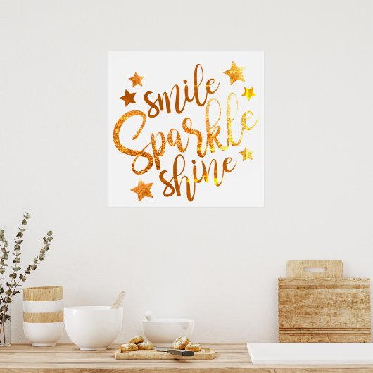 Smile Sparkle Shine White Gold Poster ポスター (キッチン)