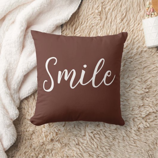 Smile Throw Pillow Brown White クッション (ブランケット)