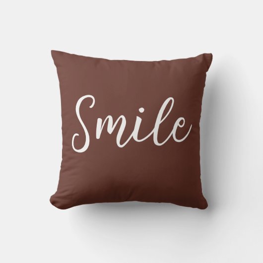 Smile Throw Pillow Brown White クッション (正面)