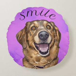 Smile With A Puppy keychain Round Pillow ラウンドクッション