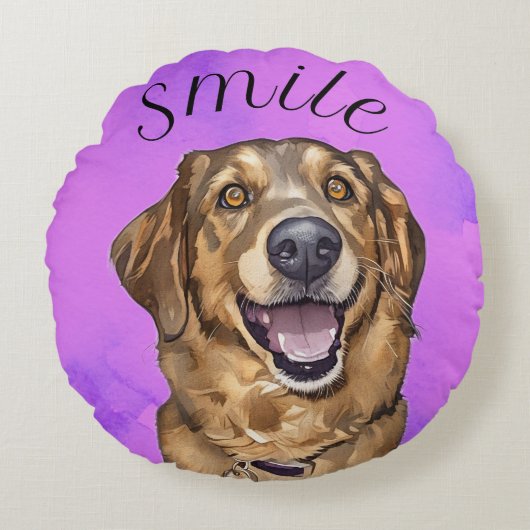 Smile With A Puppy keychain Round Pillow ラウンドクッション (正面)