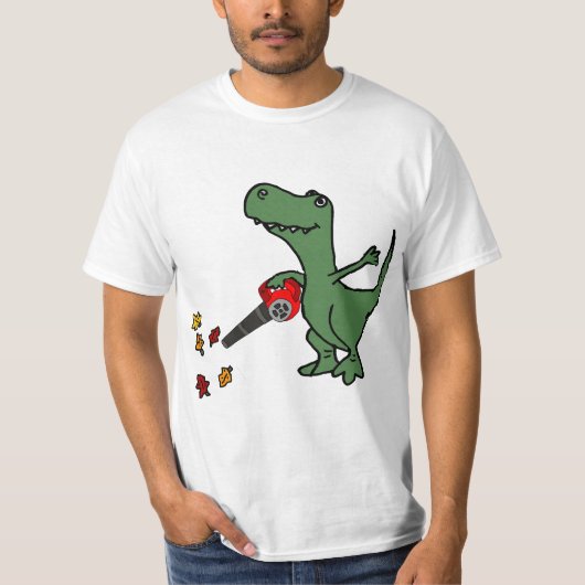 Smilealottees Funny T-rex Dinosaur using Leaf Blow Tシャツ (正面)