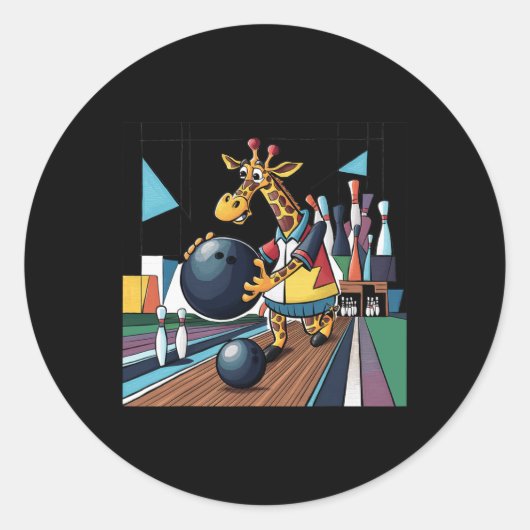 Smilefuntees おもしろい Giraffeボーリングスポーツ漫画 ラウンドシール (正面)