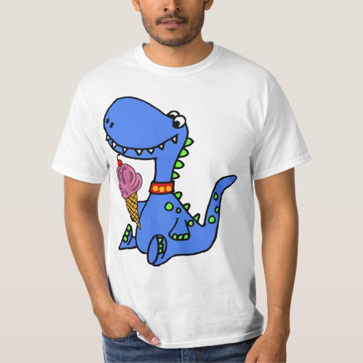 Smiletalotteesa Funny Blue Dinosaur eating Ice Cre Tシャツ (正面)