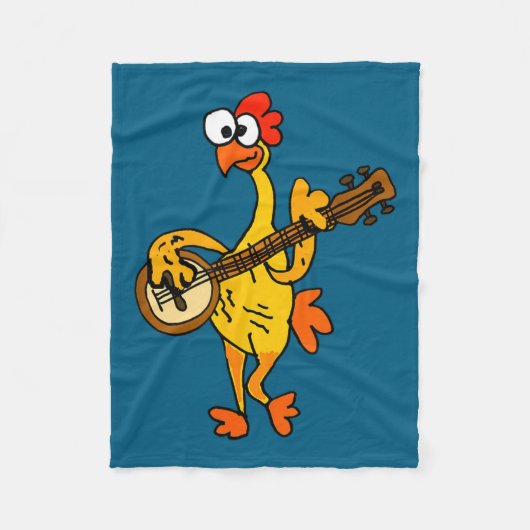 Smileteestank Funny Rubber Chicken Playing Banjo C フリースブランケット (正面)