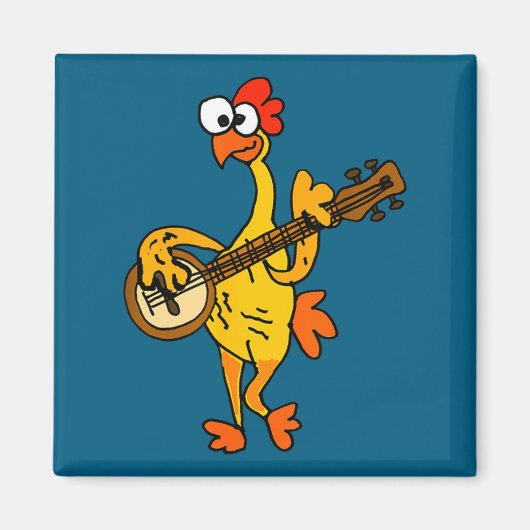 Smileteestank Funny Rubber Chicken Playing Banjo C マグネット (正面)