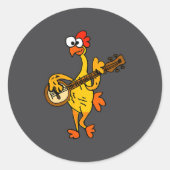 Smileteestank Funny Rubber Chicken Playing Banjo C ラウンドシール (正面)