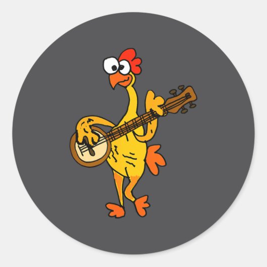 Smileteestank Funny Rubber Chicken Playing Banjo C ラウンドシール (正面)