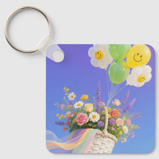 Smiley Balloon and Flower Basket Keychain キーホルダー