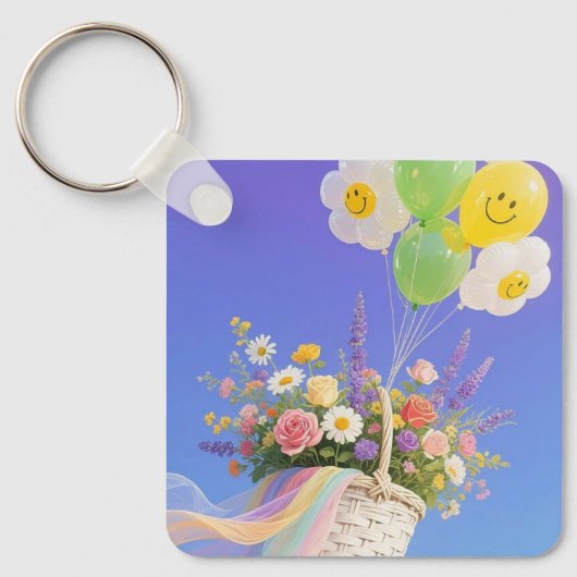 Smiley Balloon and Flower Basket Keychain キーホルダー (正面)