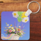 Smiley Balloon and Flower Basket Keychain キーホルダー (裏面)