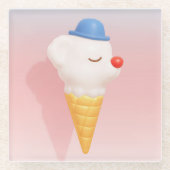 Smiley Cone: 3D Cute Dog Ice Cream Character Art ガラスコースター (正面)