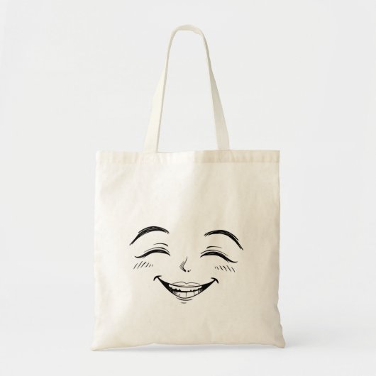 Smiley Face Tote Bag – Hand Drawn Black & White トートバッグ (正面)