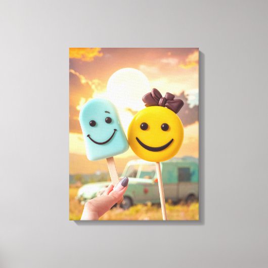 smiley faces on stick キャンバスプリント (正面)