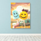 smiley faces on stick キャンバスプリント (インサイチュ (ウッドフロア))