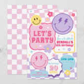 Smiley Preppy Face Colorful Birthday Invitation 招待状 (正面/裏面)