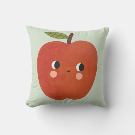 Smiling Apple Throw Pillow | Cute Fruit Nursery  クッション (正面)
