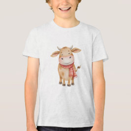 Smiling Baby Cow Watercolor Nursery Illustration トライブレンドＴシャツ