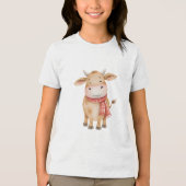 Smiling Baby Cow Watercolor Nursery Illustration トライブレンドＴシャツ (正面)