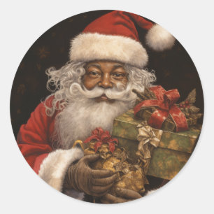 Smiling Black Santa:季節の挨拶 ラウンドシール