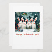 Smiling Bunnies Christmas Custom Holiday Card シーズンカード (正面/裏面)