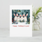 Smiling Bunnies Christmas Custom Holiday Card シーズンカード (スタンド正面)