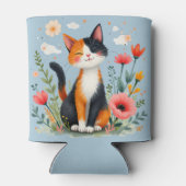 Smiling Calico Cat in Blooming Garden 缶クーラー (裏面)