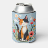 Smiling Calico Cat in Blooming Garden 缶クーラー (缶裏面)