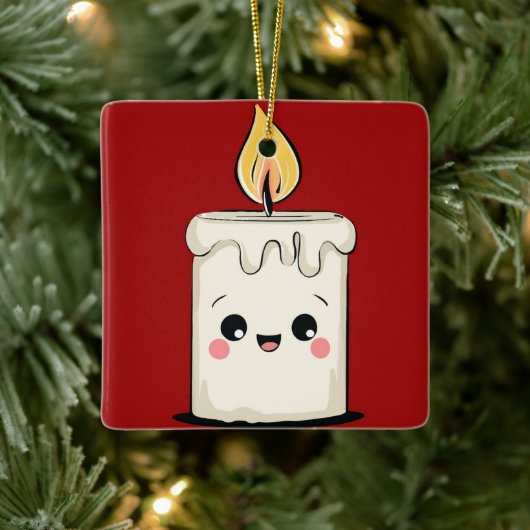Smiling Candle Christmas Ornament – Cozy Minimal セラミックオーナメント (ツリー)