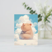 Smiling Capybara Sitting on Soft White Cloud ポストカード (スタンド正面)
