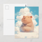 Smiling Capybara Sitting on Soft White Cloud ポストカード (正面/裏面)