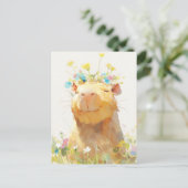 Smiling Capybara with Wildflower Crown Garden ポストカード (スタンド正面)