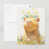 Smiling Capybara with Wildflower Crown Garden ポストカード (正面/裏面)
