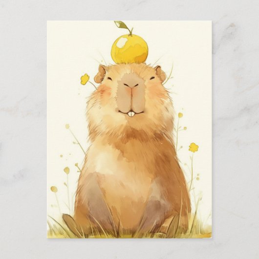 Smiling Capybara with Yuzu Fruit on Head ポストカード (正面)