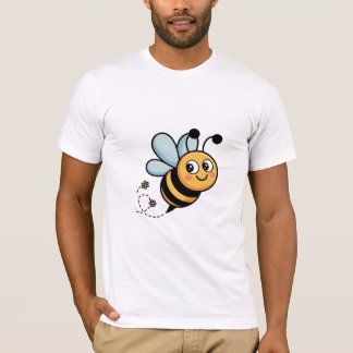 Smiling Cartoon Bee with Flowers Tシャツ