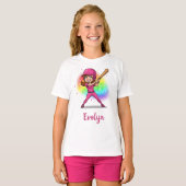 Smiling Cartoon Girl Baseball Player in Pink Tシャツ (正面フル)