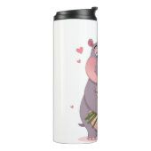 Smiling cartoon hippo holding a huge bouquet タンブラー (回転左)