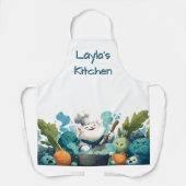 Smiling Cat Chef Cooking with Animated Vegetables エプロン (正面)
