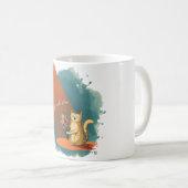 Smiling Cat Holding a Flower Mug | “Smile and Shin コーヒーマグカップ (正面右)