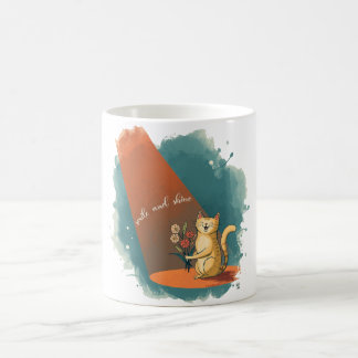 Smiling Cat Holding a Flower Mug | 「Smile and Shin コーヒーマグカップ