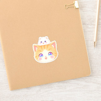 Smiling Cat with Hamster on Head シール