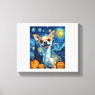 smiling chihuahua dog starry night by Van Gogh fin キャンバスプリント