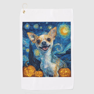 smiling chihuahua dog starry night by Van Gogh fin ゴルフタオル
