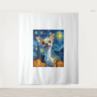 smiling chihuahua dog starry night by Van Gogh fin タペストリー