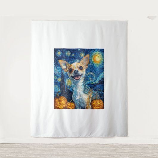 smiling chihuahua dog starry night by Van Gogh fin タペストリー (正面)