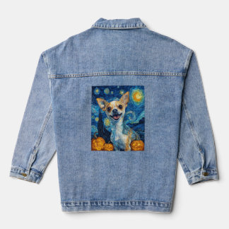 smiling chihuahua dog starry night by Van Gogh fin デニムジャケット